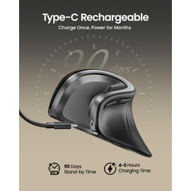 ProtoArc Ergonomic Mouse, EM11 NL Wireless Vertical Mouse, Ergo Mouse with Multi-Device, USB-C Rechargeable Mice for Windows, Mac OS, PC/Notebook/Laptop,Gray