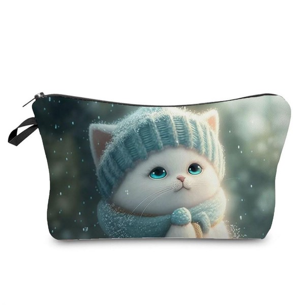 Livel lhood Snow Cat Makeup Bag Cute Small Organizer Bag