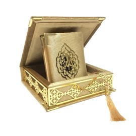 Velvet Quran Pearl Prayer Bead Set, Islamic Gifts for Eid Ramadan, Portable Box, Muslim Home Decor, Figured Gift Boxes Tasbih, Mawlid Present for Wedding, Umrah, Mosque, Praying, Special day (Tan)