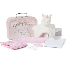 Baby Box Shop - 7 Newborn Baby Girl Gifts Ideal for Christening, Birthdays & Baby Shower Gifts - includes Baby Essentials for Newborn Girl with Baby Comforter in Cute Keepsake Case, Baby Girl Hamper