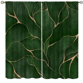 DDCBNS Abstract Green Leaf Curtains for Bedroom,Modern Luxury Deep Green Marble Texture Window Treatments for Living Room Kitchen Café Window Drapes 2 Panels Set,Total Size 42" x 45"