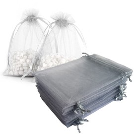Gmnosuw 50 Pcs Organza Drawstring Gift Bags for Jewelry,Beads,5x7 Inch Sheer Fabric Mesh Silver Gray Storage Containers Sturdy Sack for Baby Shower,Christmas,Birthday,Party Favors,Wedding,Santa,Hotel