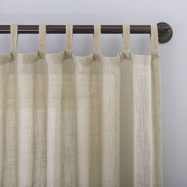 No. 918 Bondi 2-pack Linen Texture Jute Tabs Semi-Sheer Tab Top Curtain Panel Pair, 50" x 63", Linen