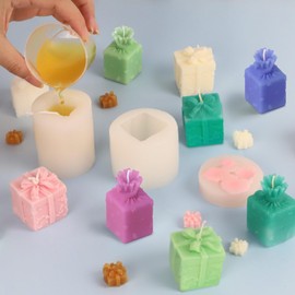 TOAUTO 3pcs Gift Box Candle Soap Silicone Molds, Christmas-Themed 3D Gift Box Mold for Candle Making Aromatherapy Wax Epoxy Resin Casting Soap Christmas Party Decor