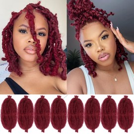 Burgundy Springy Afro Twist Hair 8 Packs Burgundy Marley Twist Braiding Hair Pre Separated 12Inch Spring Twist Hair for Faux Locs Crochet Hair Kinky Twist for Braiding Synthetic (Bug#, 12inch 8 Packs)