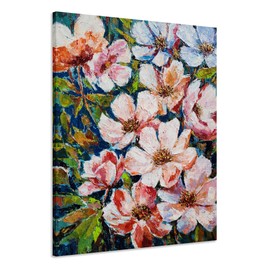 GALLERIEDECO Red Floral Painting - Pink and Blue Flower Canvas Painting for Home Decor