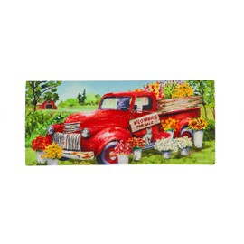 Evergreen Sassafras Switch Mat - Red Flower Truck, Interchangeable Outdoor and Indoor Safe Durable Mat with Recycled Rubber Backing, Size - 10" x 22"