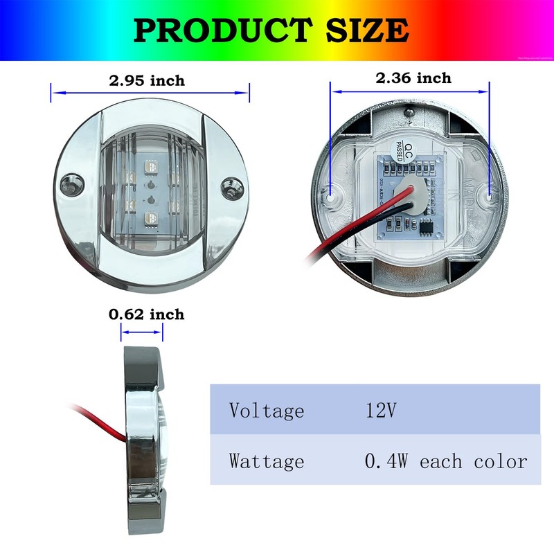 Marine Boat Interior Lights 4Pcs RGBW, 3’’ Round Waterproof Boat