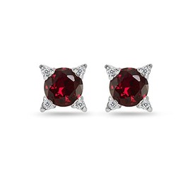 Sterling Silver Synthetic Ruby & White Topaz Studded Solitaire Stud Earrings