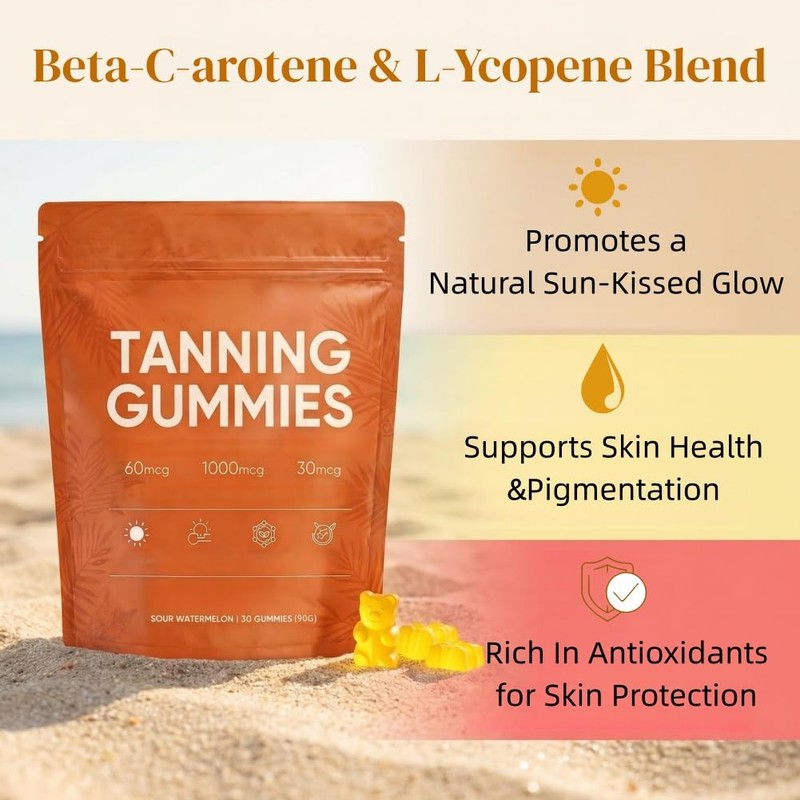 Gummies Autoabbronzante, gomme abbronzanti della pelle, 60 Stück mix beta-C-arotene