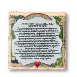 BANBERRY DESIGNS Pet Memorial Plaque - The Rainbow Bridge Story - Desktop Keepsake Plaque for The Loss of a Dog or Cat. Measures 6 1/4" X 6 1/4" and has an Easel Back.