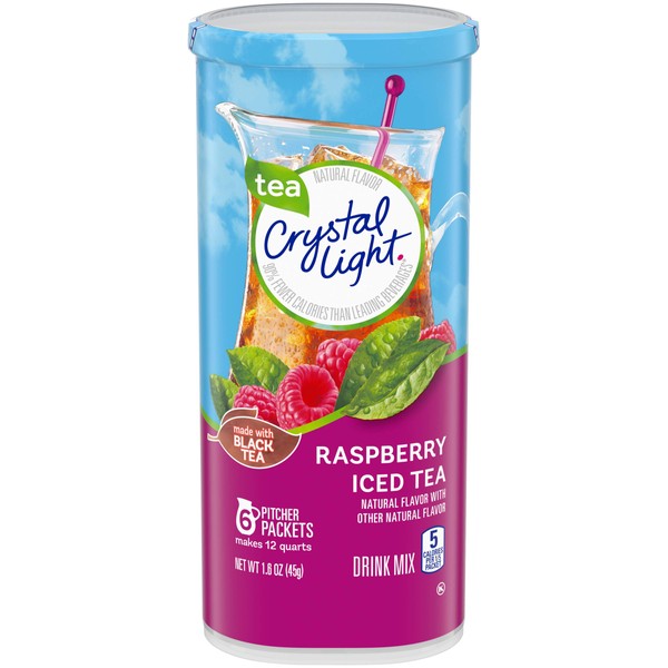 Crystal Light Sugar-Free Raspberry Iced Tea Naturally Flavored Powdered Drink Mix 6 Count Pitcher Packets