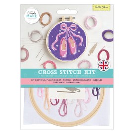 Simply Make docrafts Cross Stitch Hoop Embroidery Kit, Ballet Shoes, DIY Make Your Own Craft Set, for Adults, Older Children, Kids, Beginners, Experienced Crafters, Perfect Hobby