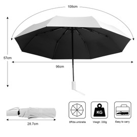 Aolso Travel Umbrella, 8 Ribs Windproof Automatic Umbrella, Travel Folding Umbrella, Windproof Umbrella, Automatic Open/Close, Portable Umbrella for Men and Women, White