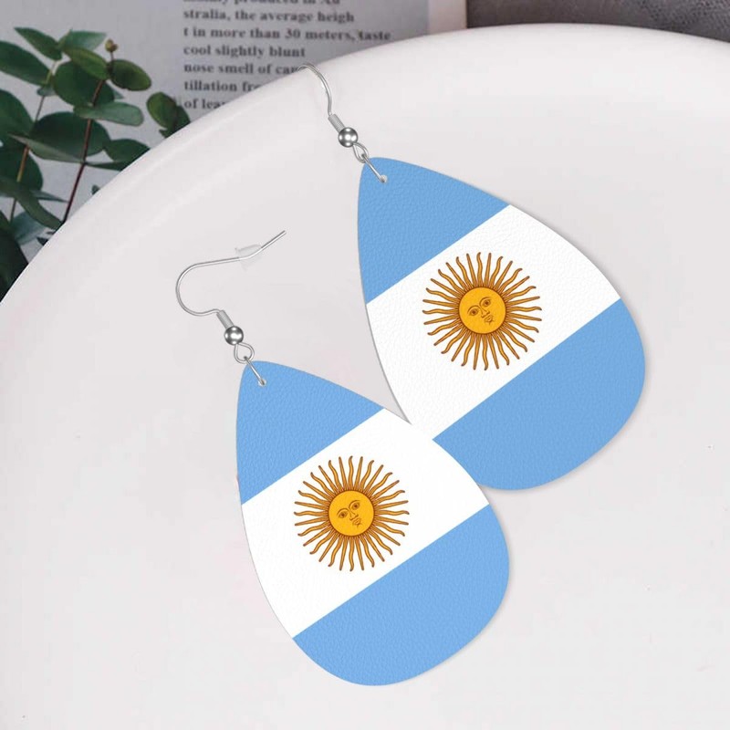 Argentina Flag Teardrop Earrings For Women Argentine Lightweight Leather Dangle