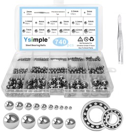 Ysimple 740pcs Stainless Steel Bearing magnetic Balls - 15 Sizes Metric Precision Metal Bearing,Precision Balls Assortment，Chrome Steel Solid Bearing Balls, for Bicycle, Conveyors