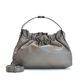 [バルコス] 牛革 ギャザーデザイン ハンドバッグ トートバッグ ショルダーバッグ ゴールドチェーン アイボリー