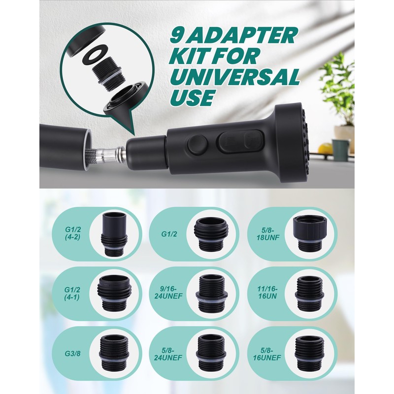 Pull Down Faucet Head Replacement: 3-Function Kitchen Faucet Sprayer Head