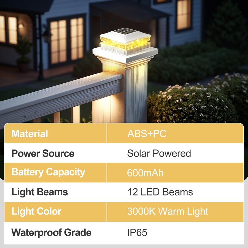 Solar Post Cap Lights 6 Packs, Waterproof Fence Post Solar