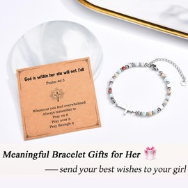 IKIATY Christian Gifts for Women Faith, Religious Cross Beaded Bracelet for Women Girls, Birthday Christmas Stocking Easter Basket Stuffers Valentines Day Graduation Gifts for Her Teens Teenage Girls