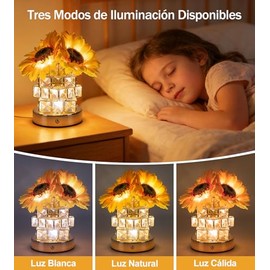 Lámpara de Girasol,Luz LED de Noche Recargable con Flor,3 Colores