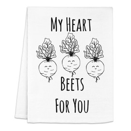 Funny Dish Towel, My Heart Beets For You, Flour Sack Kitchen Towel, Sweet Housewarming Gift, Farmhouse Kitchen Decor, White or Gray (White)