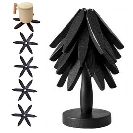 Wooden Trivets for Hot Dishes, Tree Shape Trivet Set, 4 Walnut Wood + 1 Stand stored Like a Christmas Tree,Foldable Kitchen Wooden Trivet,for Hot Dishes、Pot、Bowl、Teapot、Hot Pot Holder (Black)