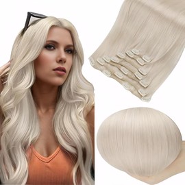 Full Shine Remy Hair Extensions Clip in Human Hair White Blonde Real Hair Extensions Clip in Human Hair For Woman Straight Natural Hair Full Head 7 PCS 120 G 20 Inch
