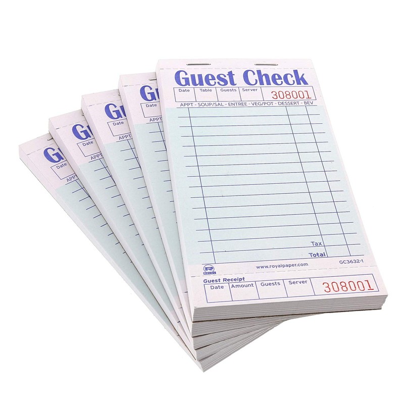 Royal AmerCare Green Guest Check Paper Receipt Book, Carbonless Order