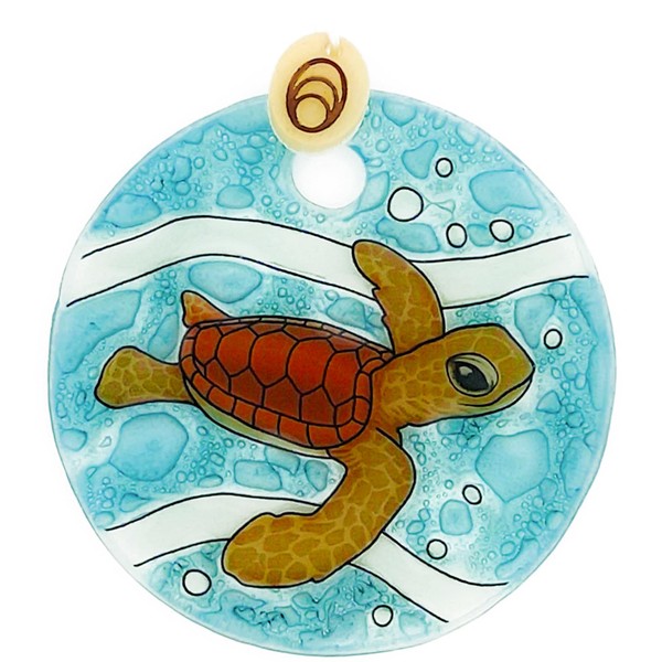 Bolla Glass Art - Beach Scene Ornament, Fused Glass, 2.5