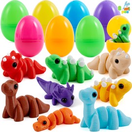 JOYIN 8Pcs Prefilled Easter Eggs with Mini Dinosaur, Articulated Toys, Easter Basket Stuffers for Kids, Magic Toys, Kids Party Favors, Easter Crafts, Easter Egg Hunt, Classroom Prize Supplies(Age 8+)