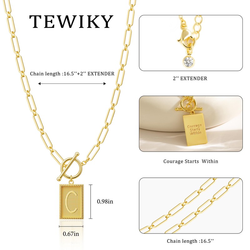Tewiky Gold Initial Necklaces for Women Square Letter Pendant Necklace