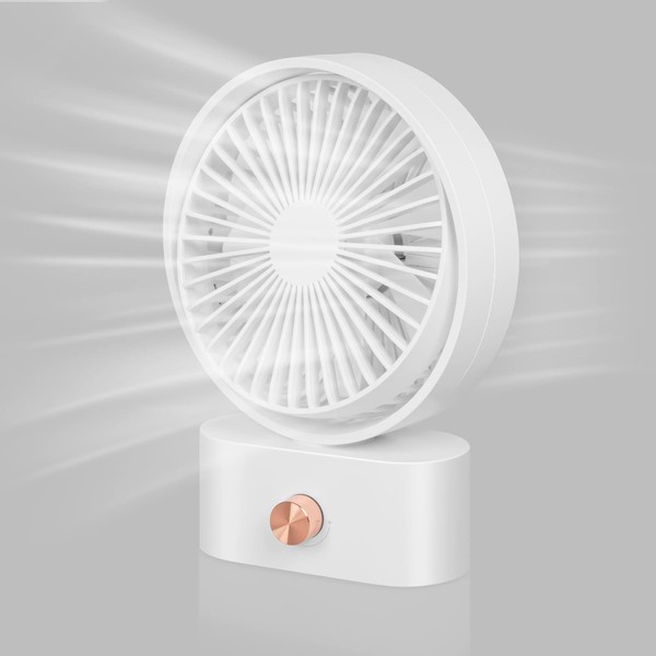Ventilatore da tavolo, potente e silenzioso mini ventilatore senza fili USB, piccolo ventilatore a 10 velocità, regolabile di 45° (su e giù), rotazione automatica di 90° (sinistra e destra), bianco
