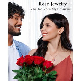Infinity Rose Flower Heart Necklaces for Women 925 Sterling Silver Anniversary Jewelry Her Love Gifts for Wife Girlfriend Mom Mothers Day Valentines Birthday Rose Gold Birthstone Pendant Feb