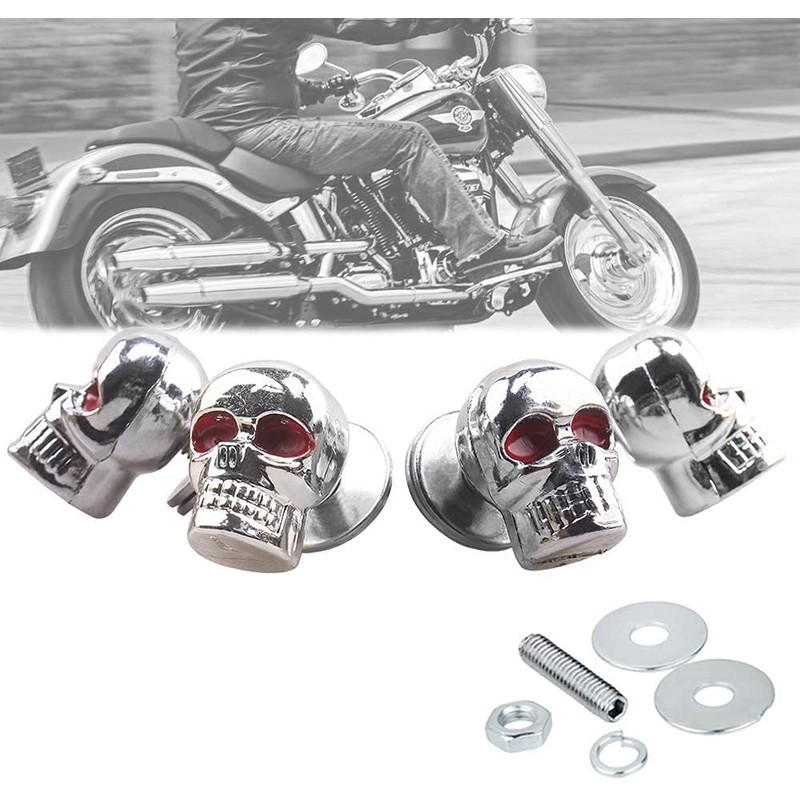 4x 6mm Custom Chrome Aluminum 3D Design Skull Red Eye