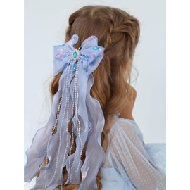 IYOU Mermaid Princess Hair Bows Blue Crystal Hair Clips Ribbon Tassel Birthday Cosplay Party Hair Accessories for Girls