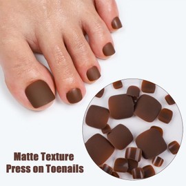 ASONRL 28Pcs Press On Toenails, Short Matte Effect Toe Press On Nails Solid Full Cover Fake Toenails Reusable Glue On Toe Nails for Women, Brown Bear Color