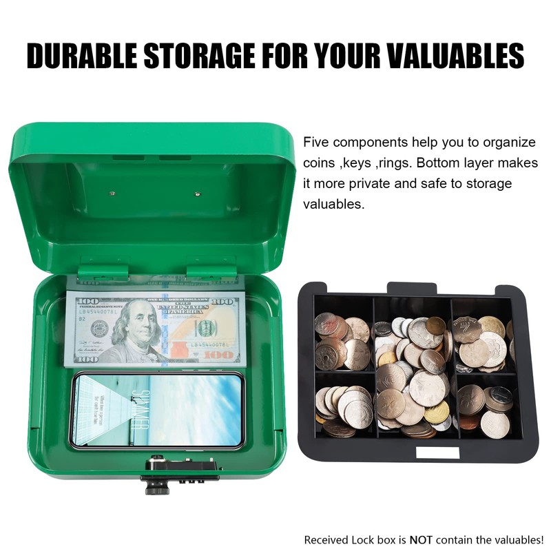 KYODOLED Cash Box with Combination Lock,Safe Metal Box for Money,Storage