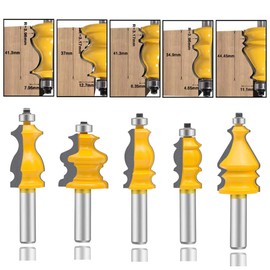 LEATBUY Router Bit Set 5 PCS 1/2-Inch Shank Architectural Molding Corner Round Edge Door Cabinet Shelf Wood Table Woodworking Mill Cutter Tool, Carbide CNC Router(1/2-line)