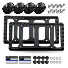 Silicone American Flag License Plate Frames- Rustproof Patriotic Gloss USA Stars and Stripes Flag Black Car Tag Holder Cover, 2 Pack for Front and Rear, with Mount Screws Caps, Automotive Accessories