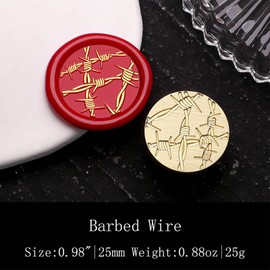 Darkness Wax Seal Stamp - Round Brass Prop, 0.98 Inch/25mm Removable Barbed Wire for Envelopes, Letters, and Documents