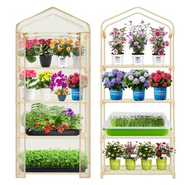 Purlyu Garden 4-Tier Greenhouse – for Indoor Outdoor Gardening Hot House w/ Zippered Cover and Metal Shelves for Growing Vegetables, Flowers and Seedlings (PLGH704OWP)