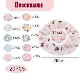 20 Stück Duschhaube Damen Set, Shower Cap Women Duschhauben Tragbar und Praktisch,Badehaube Damen mit Elastischer für Zuhause Hotel Reisen