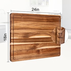 GAOMON 24 x 18 In Extra Large Acacia Wood Cutting Board, 1.2" Thick Kitchen Cutting Boards with Handle & Juice Groove, Butcher Block, Wooden Carving Board for Meat and Chopping Vegetables
