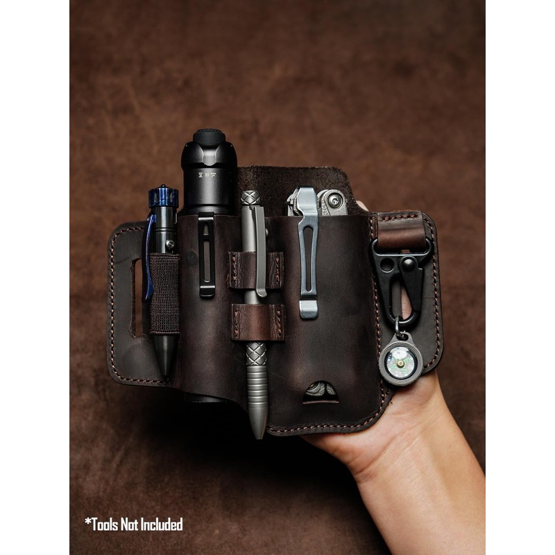 ST2 Leather Multitool Sheath, EDC Leather Belt Organizer, Belt EDC