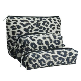 AGBIADD Leopard Print Makeup Bags, 3 Pieces, Large Capacity, Soft, Warm, Travel Toiletry Organizer (White)