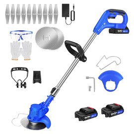 Weed Wacker Cordless, 1500mah Battery Operated Weed Trimmer 2 Types Cutting Blade Lightweight Electric Grass Cutter, Fast Charger Portable Lawn Trimmer for Yard Garden