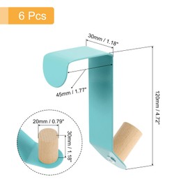 sourcing map Over The Door Hooks,6pcs - Carbon Steel Paint Door Hanger Hook, Single Hooks for Hanging Clothes, Hats, Towels (Blue)