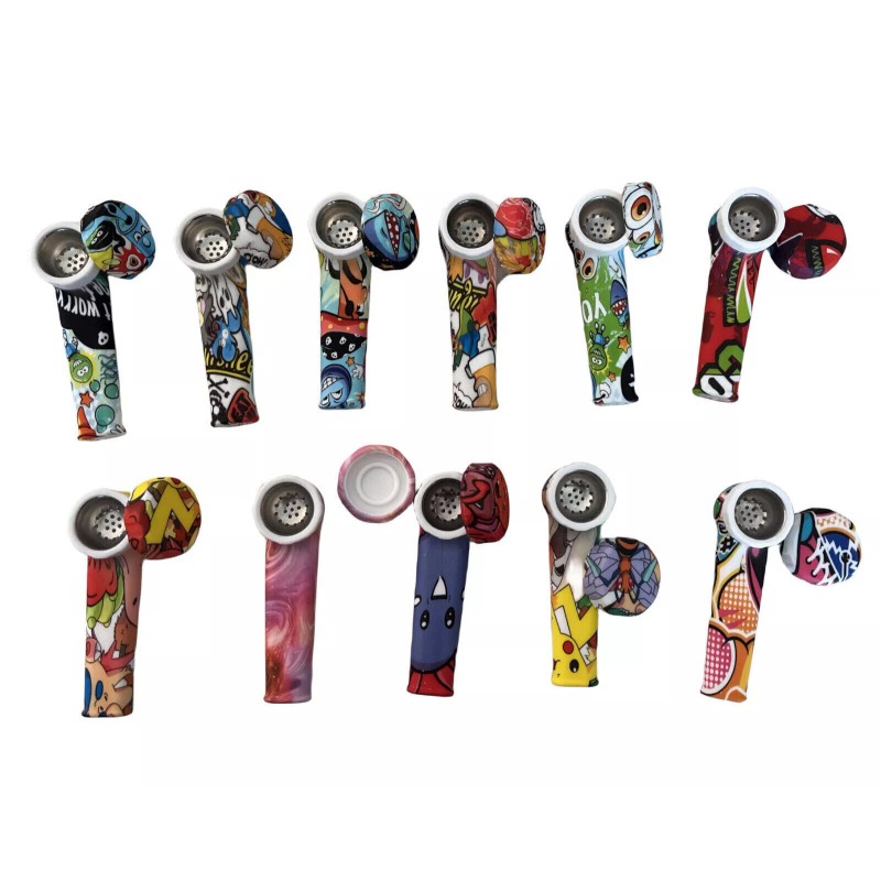 Unbranded 5-Pack Printed Silicone Pipes with Lids & Stainless Steel