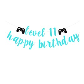 bng-bng 11 Birthday Banner for Boys Blue Glittery Happy 11th Birthday Bunting Banner for Boy Birthday Decoration 11 eleven years old Birthday Party Decorations Photo Backdrop